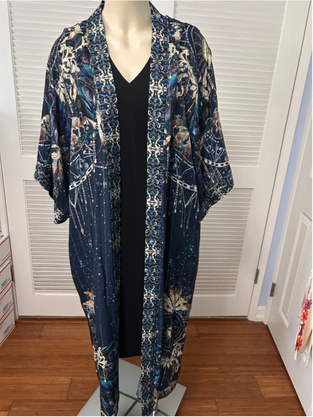 Johnny Was Supernova Kimono M Blue Lurex Long Open Front